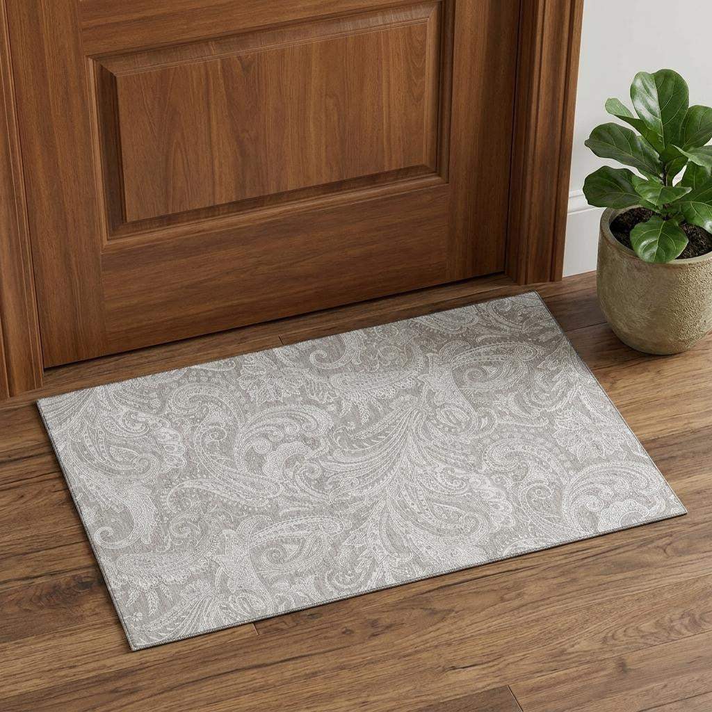 3' X 5' Taupe And Ivory Paisley Washable Area Rug With UV Protection - HomeRoots - Flyclothing LLC