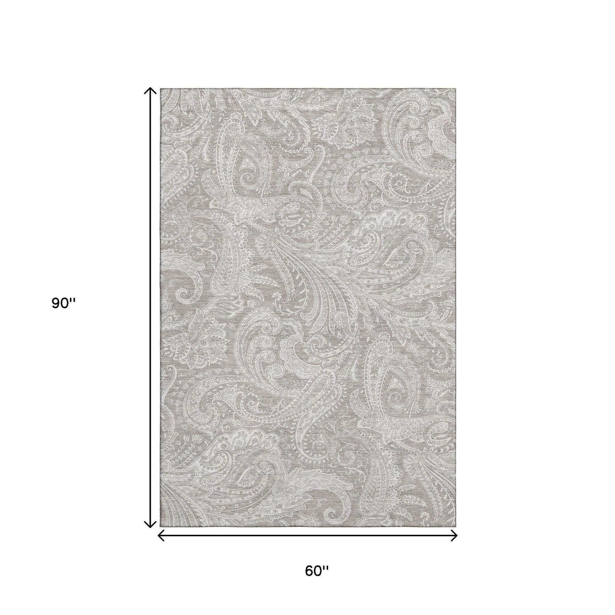 5' X 8' Taupe And Ivory Paisley Washable Area Rug With UV Protection - HomeRoots - Flyclothing LLC