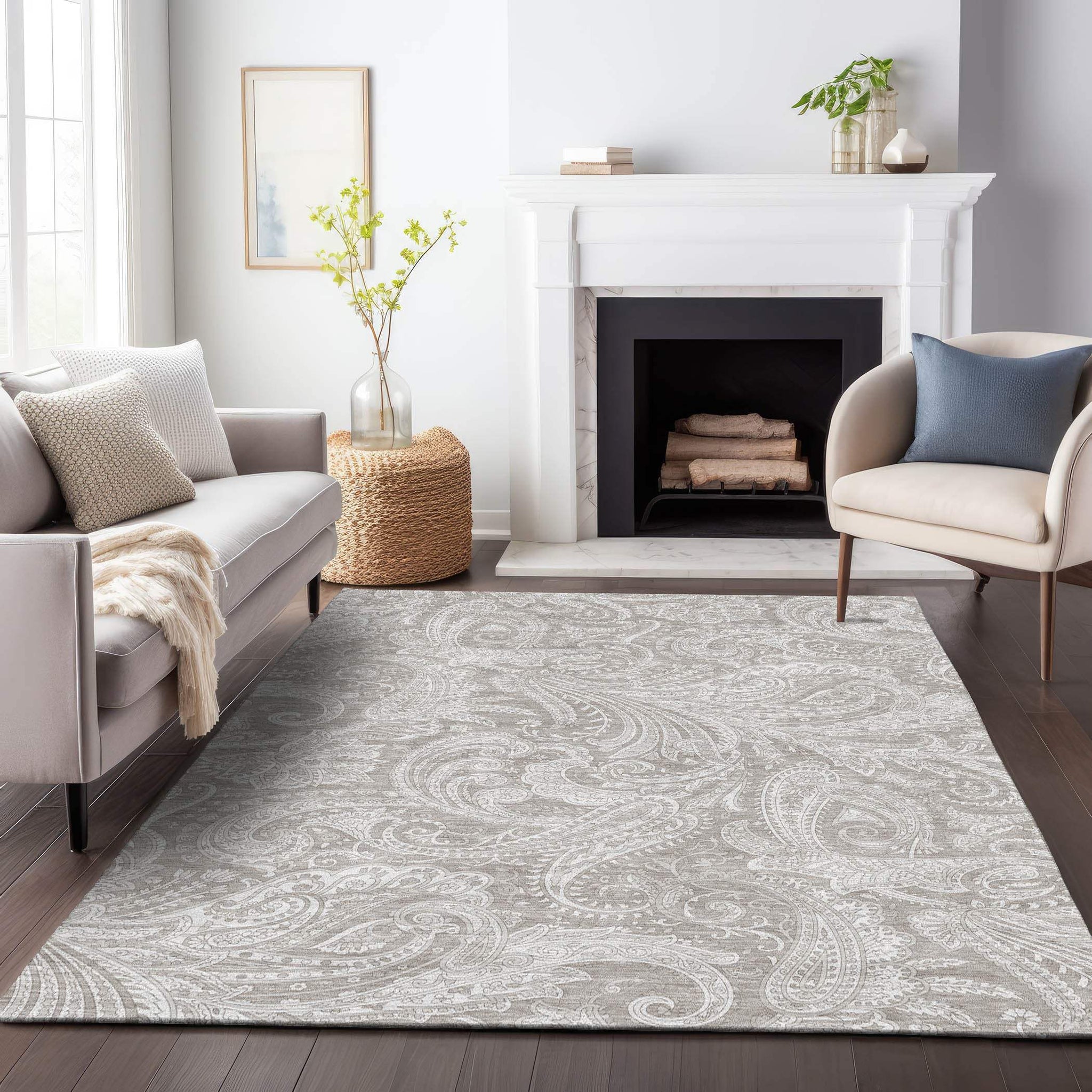 5' X 8' Taupe And Ivory Paisley Washable Area Rug With UV Protection - HomeRoots - Flyclothing LLC