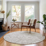 8' Taupe And Ivory Paisley Washable Round Rug With UV Protection - HomeRoots - Flyclothing LLC