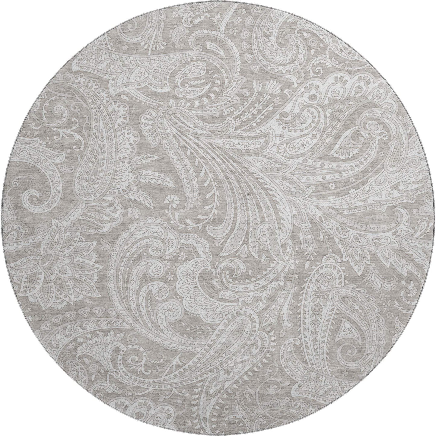 8' Taupe And Ivory Paisley Washable Round Rug With UV Protection - HomeRoots - Flyclothing LLC