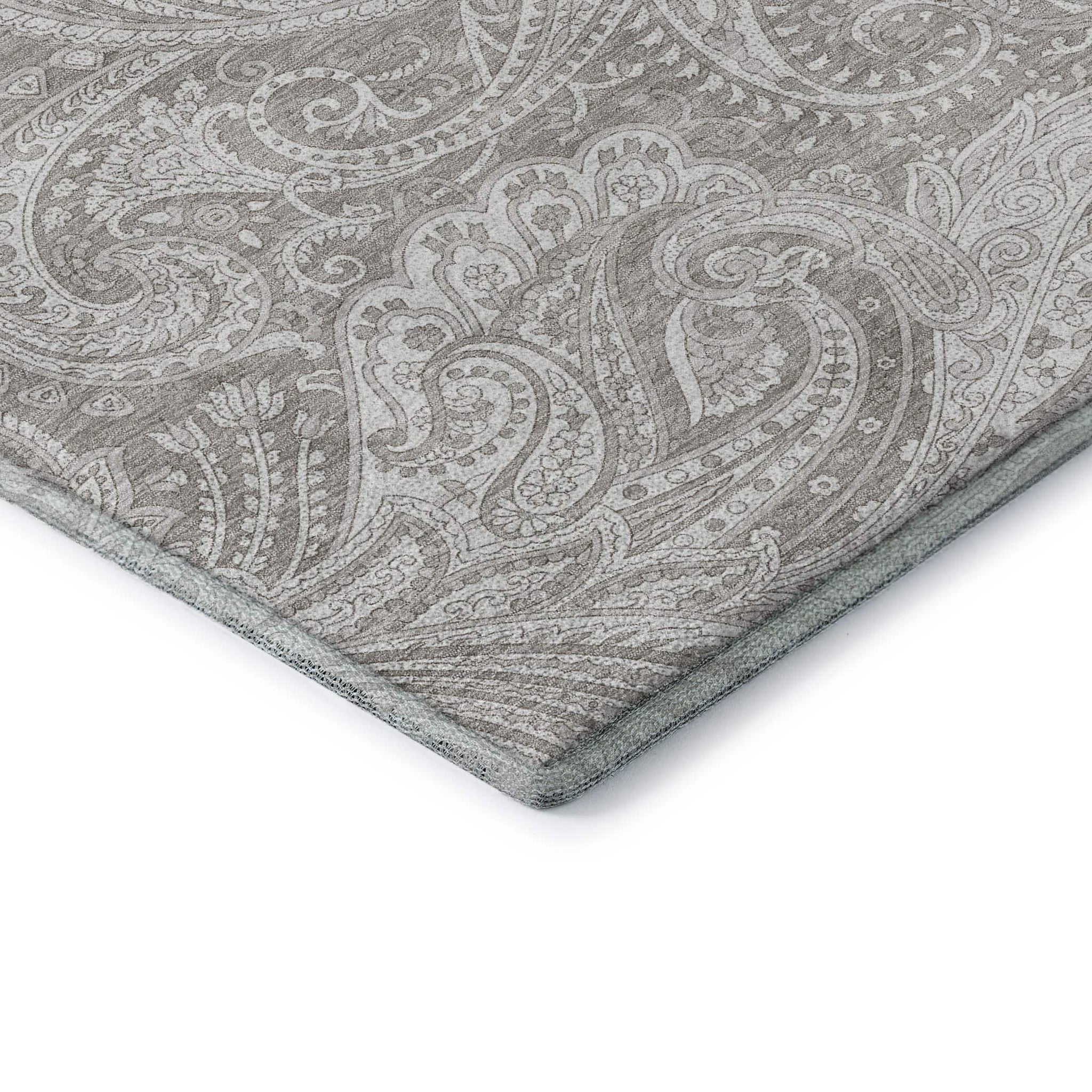 8' Taupe And Ivory Paisley Washable Round Rug With UV Protection - HomeRoots - Flyclothing LLC