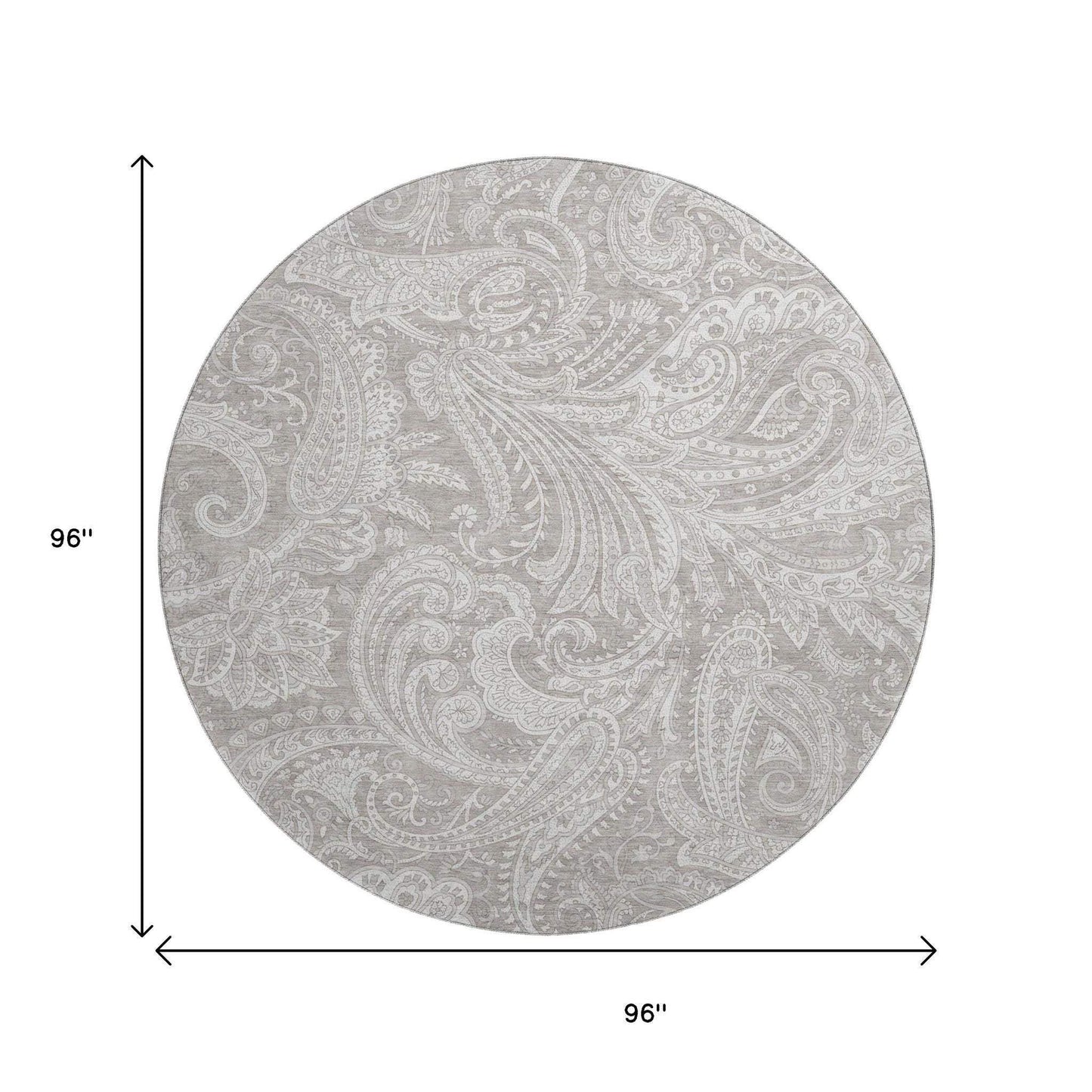 8' Taupe And Ivory Paisley Washable Round Rug With UV Protection - HomeRoots - Flyclothing LLC