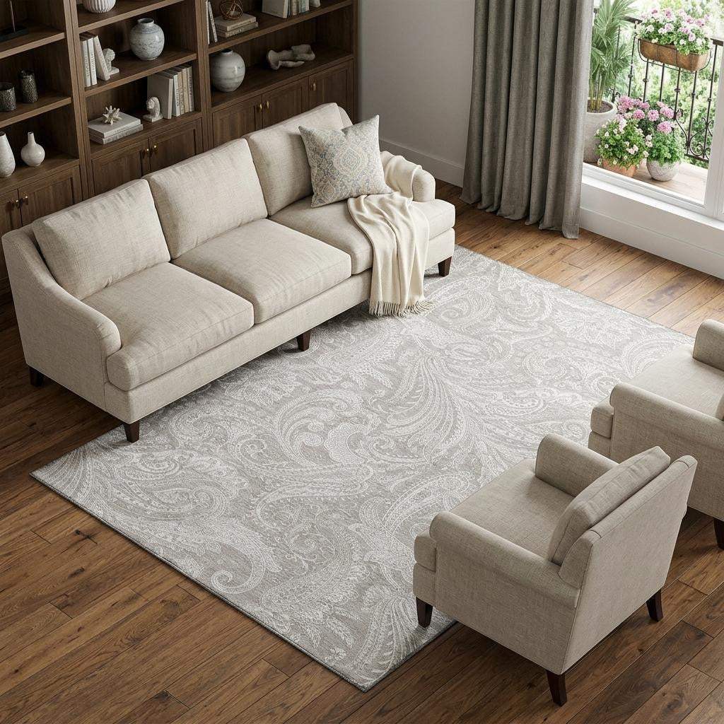 8' X 10' Taupe And Ivory Paisley Washable Area Rug With UV Protection - HomeRoots - Flyclothing LLC