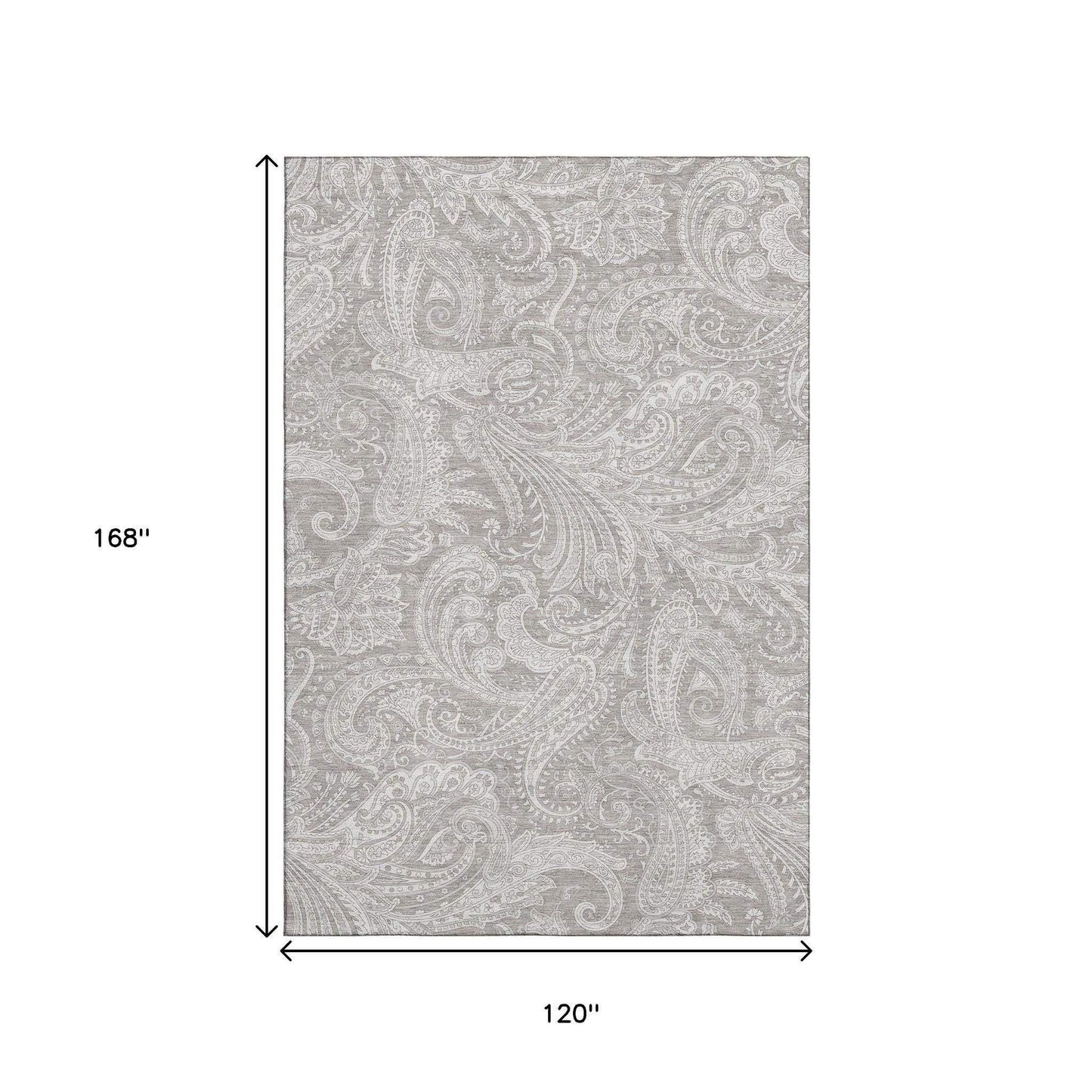 10' X 14' Taupe And Ivory Paisley Washable Area Rug With UV Protection - HomeRoots - Flyclothing LLC