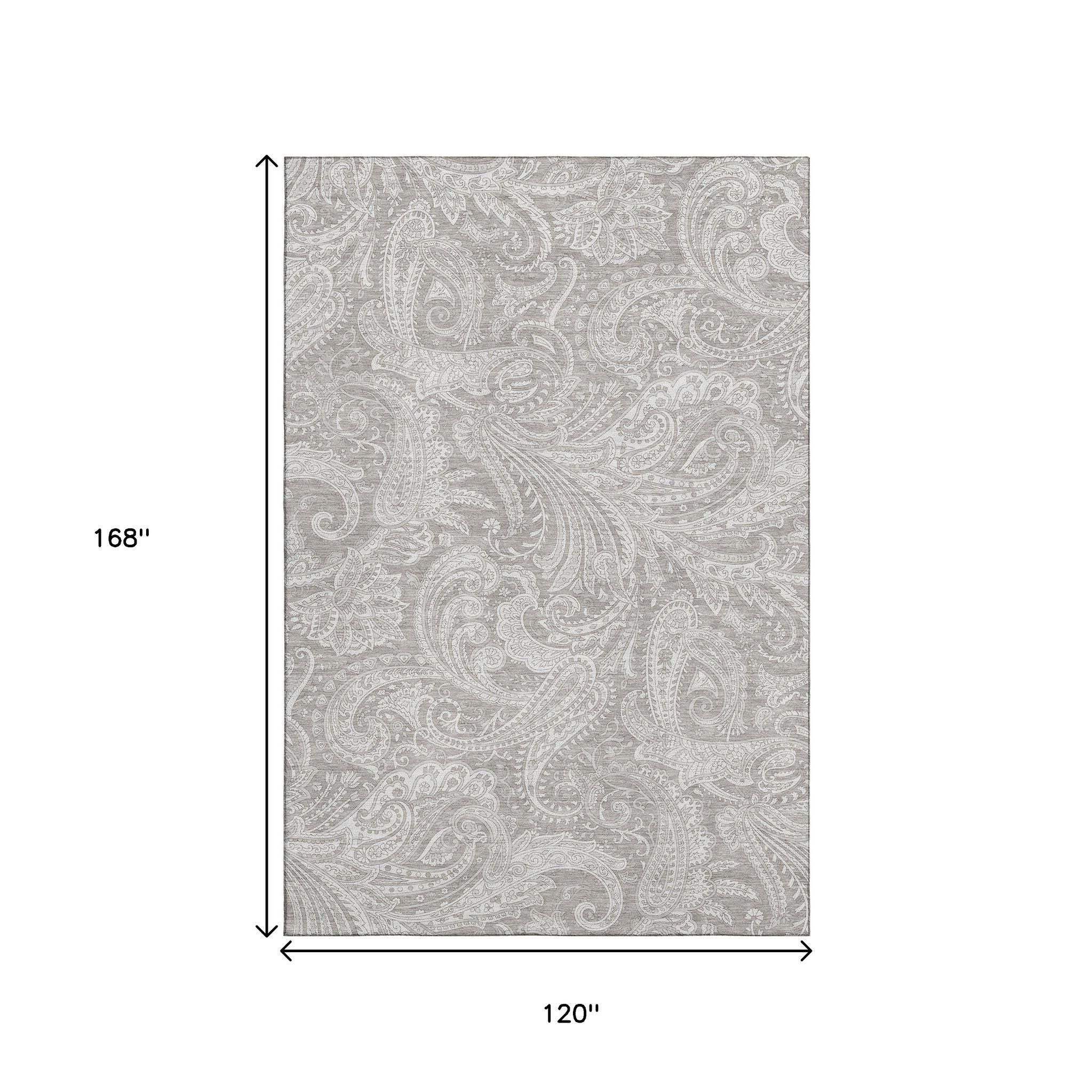 10' X 14' Taupe And Ivory Paisley Washable Area Rug With UV Protection - HomeRoots - Flyclothing LLC
