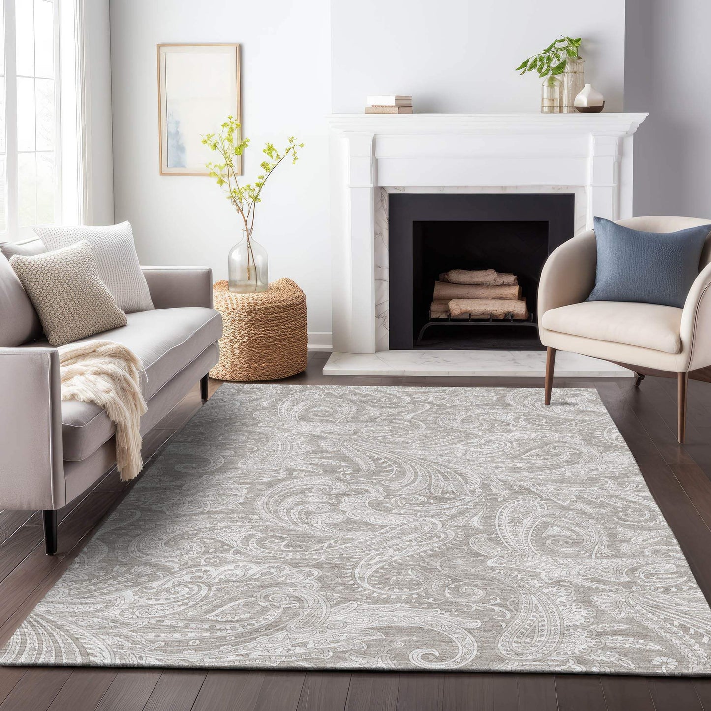 10' X 14' Taupe And Ivory Paisley Washable Area Rug With UV Protection - HomeRoots - Flyclothing LLC