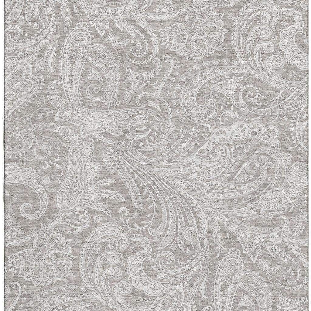 10' X 14' Taupe And Ivory Paisley Washable Area Rug With UV Protection - HomeRoots - Flyclothing LLC