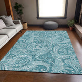 3' X 5' Turquoise And Ivory Paisley Washable Area Rug With UV Protection - HomeRoots - Flyclothing LLC