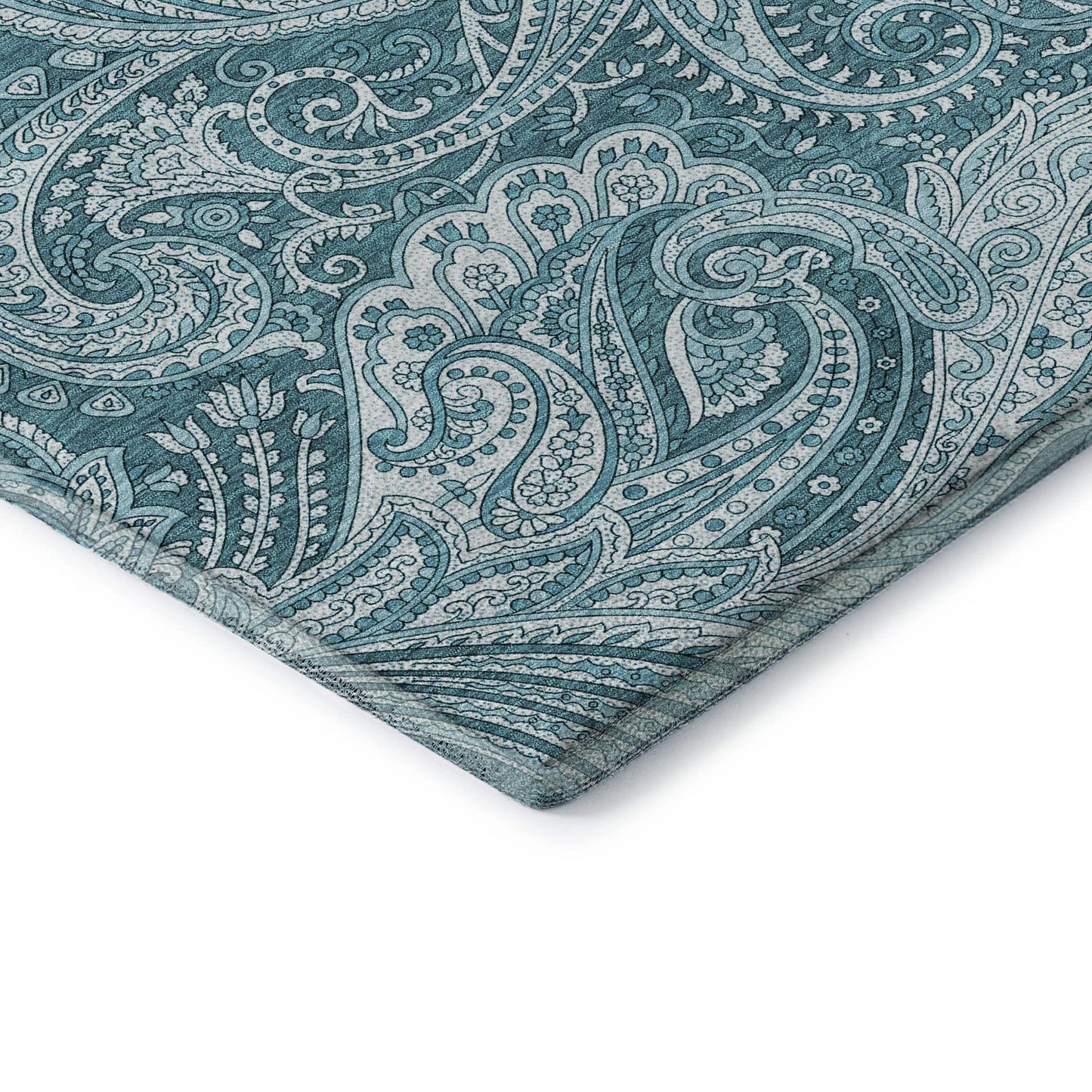 3' X 5' Turquoise And Ivory Paisley Washable Area Rug With UV Protection - HomeRoots - Flyclothing LLC