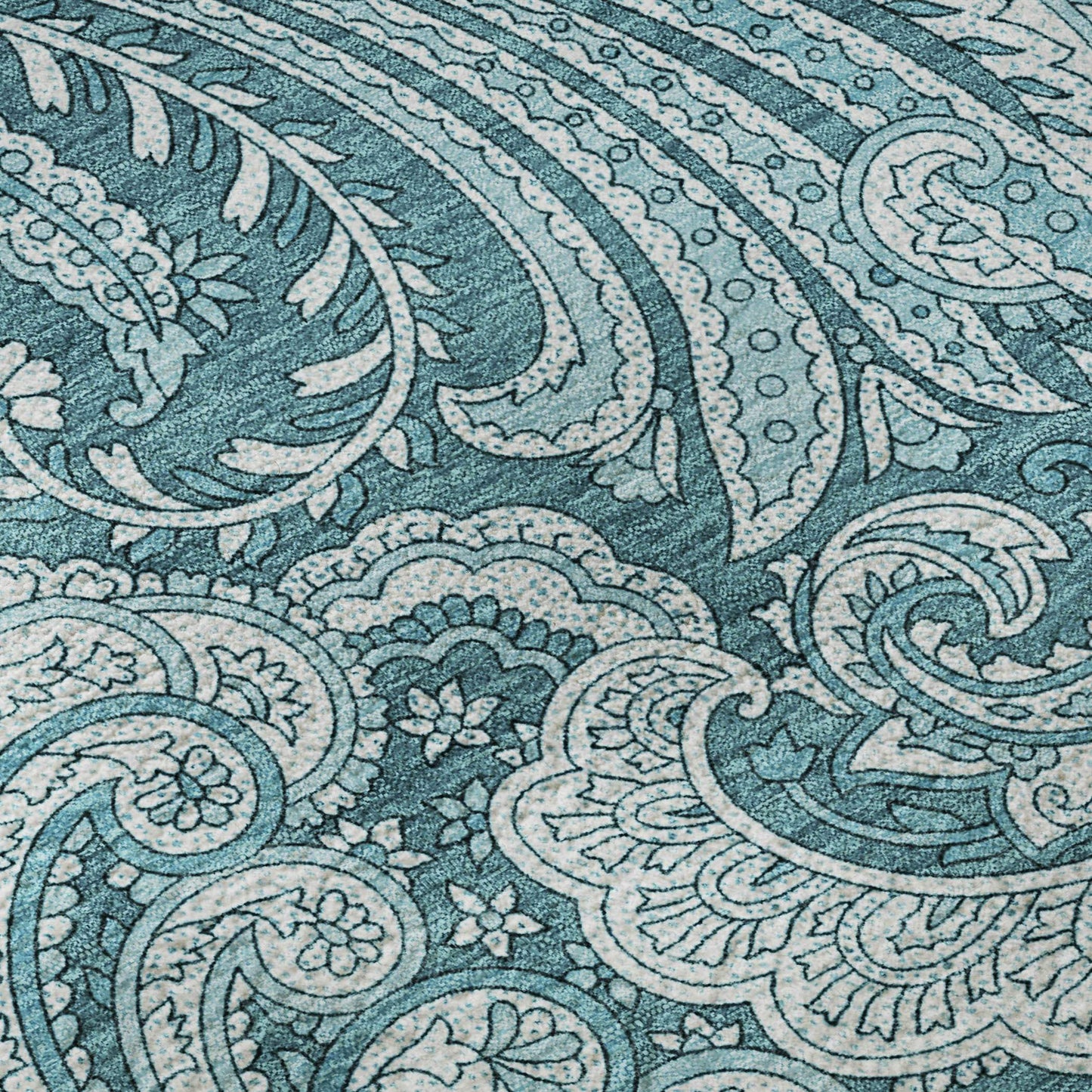 3' X 5' Turquoise And Ivory Paisley Washable Area Rug With UV Protection - HomeRoots - Flyclothing LLC