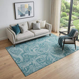 5' X 8' Turquoise And Ivory Paisley Washable Area Rug With UV Protection - HomeRoots - Flyclothing LLC