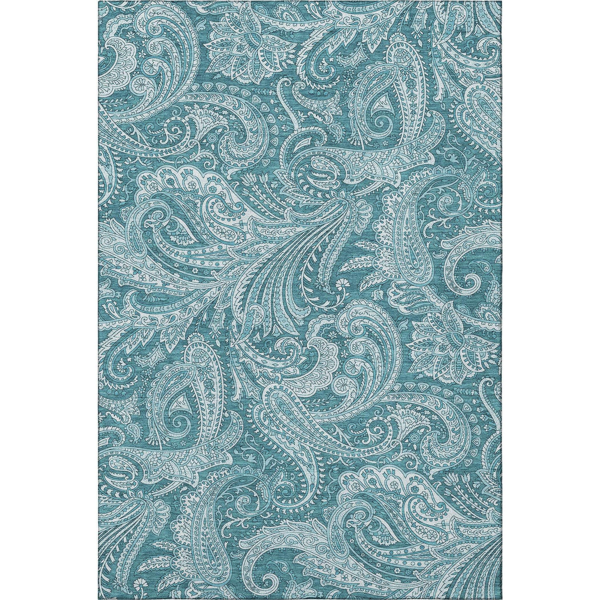 5' X 8' Turquoise And Ivory Paisley Washable Area Rug With UV Protection - HomeRoots - Flyclothing LLC
