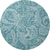8' Turquoise And Ivory Paisley Washable Round Rug With UV Protection - HomeRoots - Flyclothing LLC