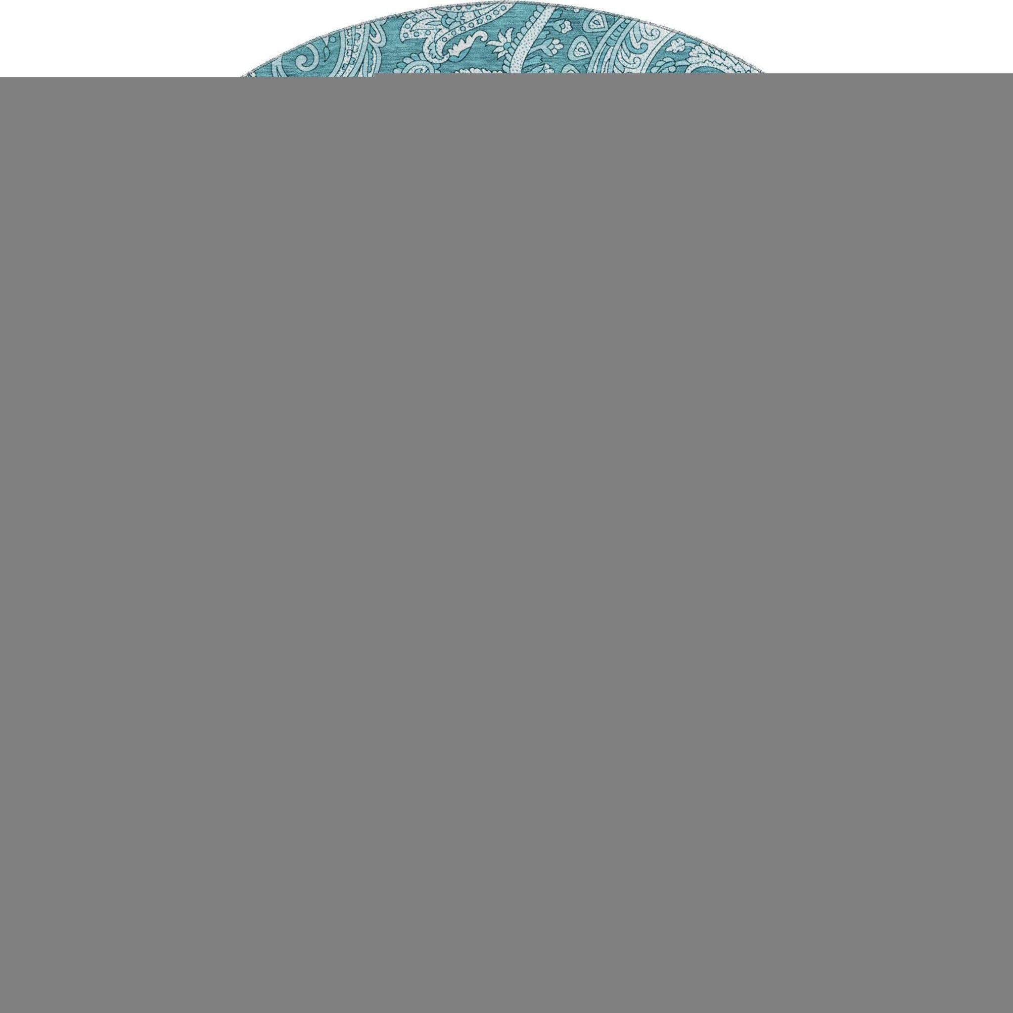 8' Turquoise And Ivory Paisley Washable Round Rug With UV Protection - HomeRoots - Flyclothing LLC