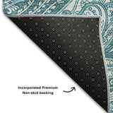 8' Turquoise And Ivory Paisley Washable Round Rug With UV Protection - HomeRoots - Flyclothing LLC