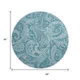 8' Turquoise And Ivory Paisley Washable Round Rug With UV Protection - HomeRoots - Flyclothing LLC