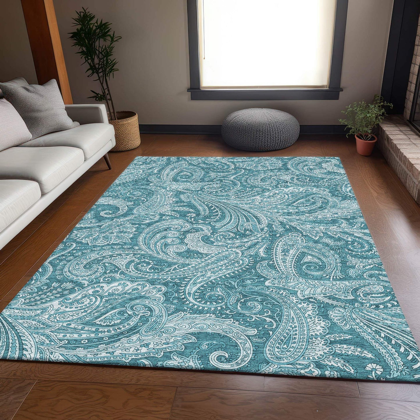 8' X 10' Turquoise And Ivory Paisley Washable Area Rug With UV Protection - HomeRoots - Flyclothing LLC