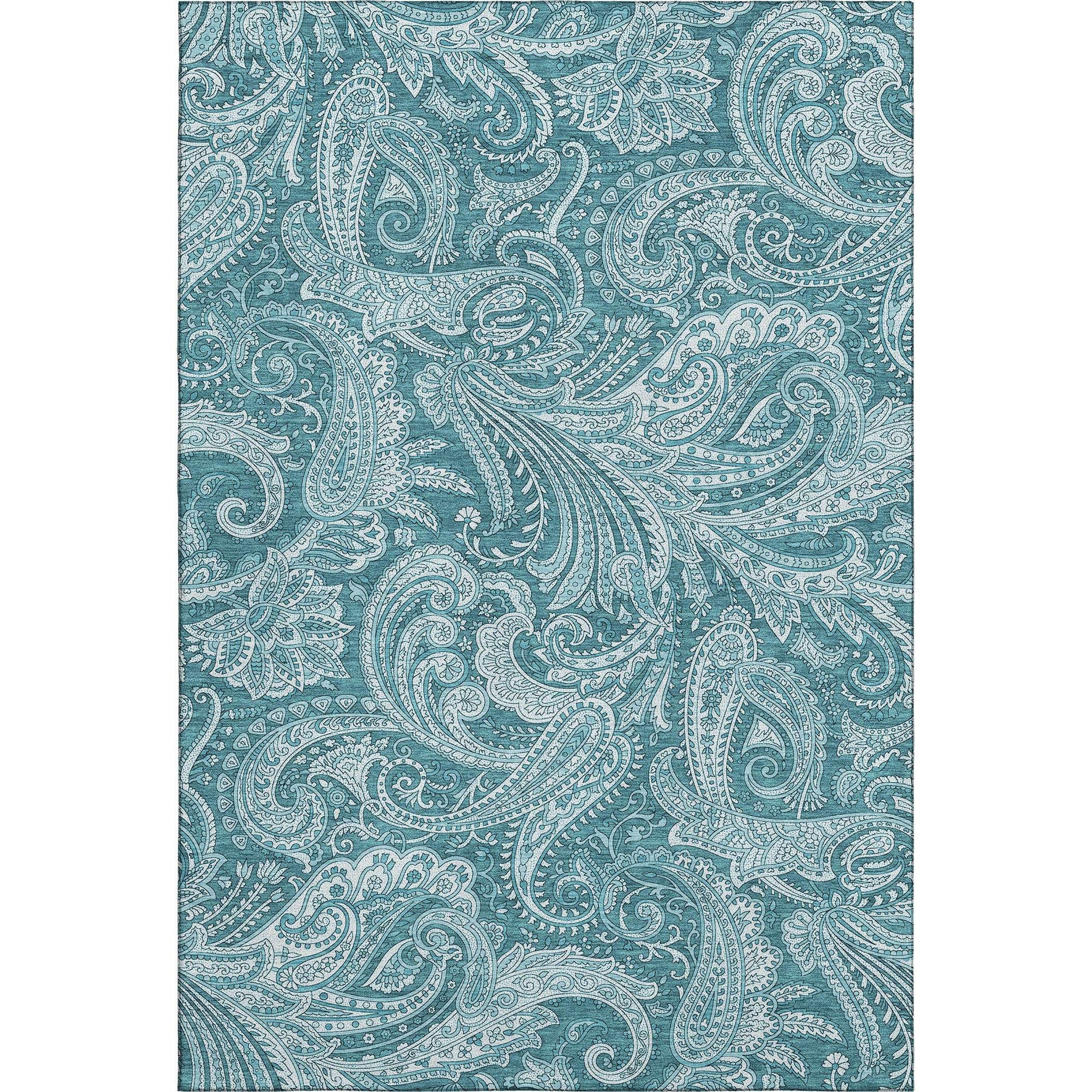 8' X 10' Turquoise And Ivory Paisley Washable Area Rug With UV Protection - HomeRoots - Flyclothing LLC
