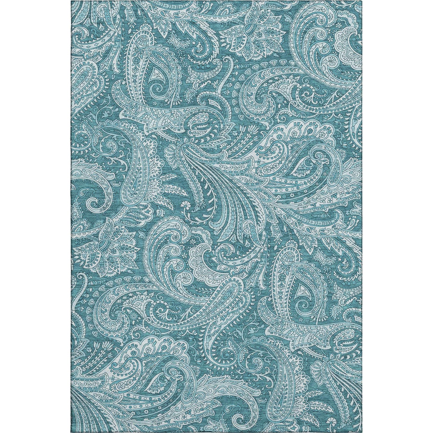 9' X 12' Turquoise And Ivory Paisley Washable Area Rug With UV Protection - HomeRoots - Flyclothing LLC
