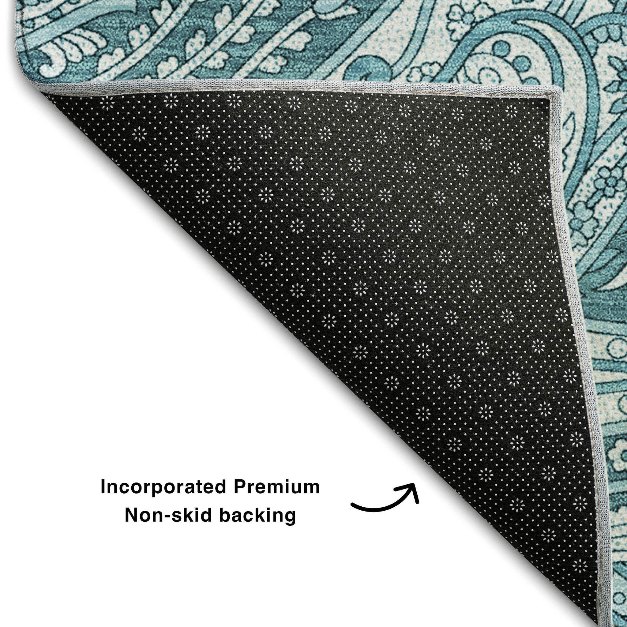9' X 12' Turquoise And Ivory Paisley Washable Area Rug With UV Protection - HomeRoots - Flyclothing LLC