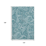 10' X 14' Turquoise And Ivory Paisley Washable Area Rug With UV Protection - HomeRoots - Flyclothing LLC