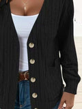 Full Size Button Up V-Neck Long Sleeve Cardigan - Trendsi - Flyclothing LLC