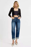 RISEN Slouchy Crop Barrel Cuffed Jeans - Trendsi - Flyclothing LLC
