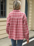 Plaid Collared Neck Long Sleeve Jacket - Trendsi