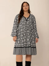 Plus Size Lace Detail Printed Balloon Sleeve Dress - Trendsi - Flyclothing LLC