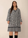 Plus Size Lace Detail Printed Balloon Sleeve Dress - Trendsi - Flyclothing LLC