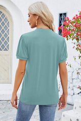 Notched Short Sleeve T-Shirt - Trendsi - Flyclothing LLC
