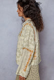POL Raw Hem Zip Up Floral Jacket with Plaid and Crochet Patch - Trendsi