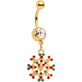 Red Green Gem Gold Tone Winter Blizzard Dangle Belly Ring - BodyCandy - Flyclothing LLC