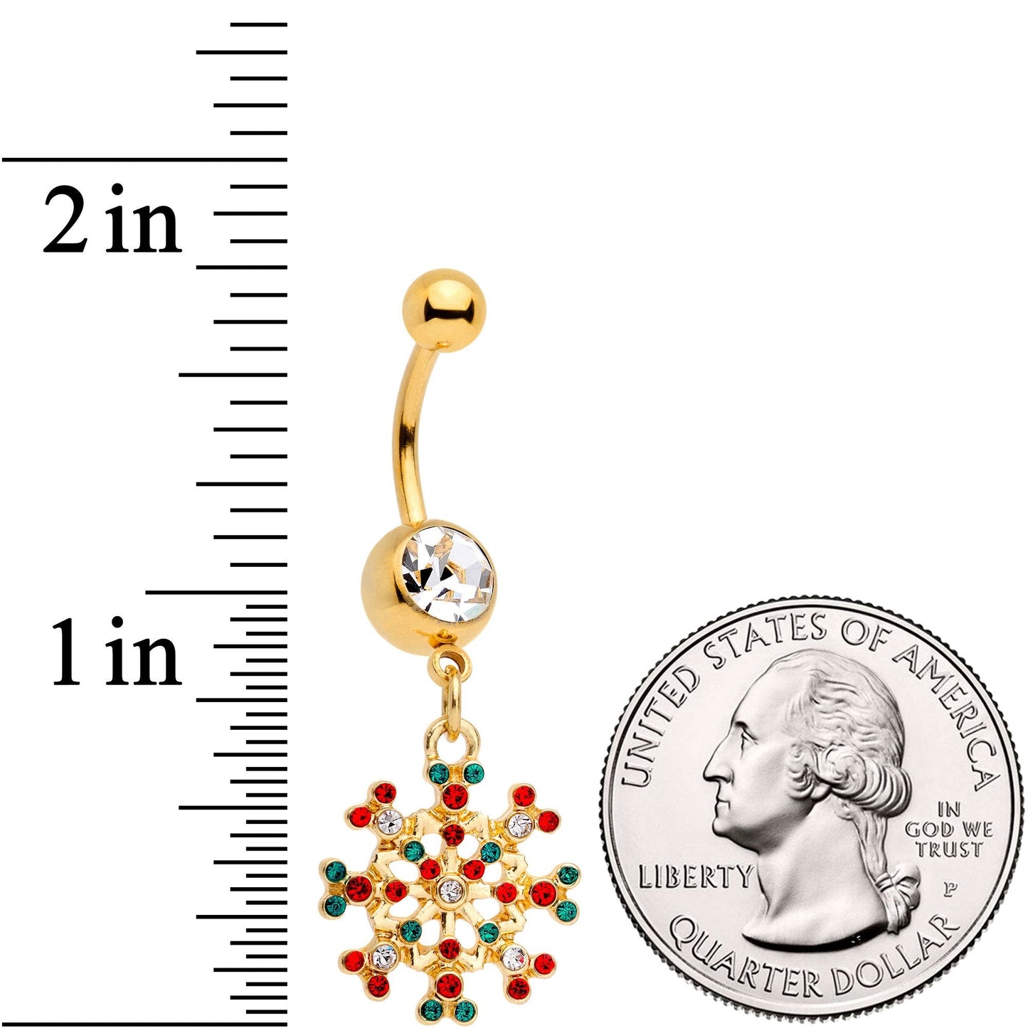 Red Green Gem Gold Tone Winter Blizzard Dangle Belly Ring - BodyCandy - Flyclothing LLC