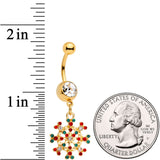 Red Green Gem Gold Tone Winter Blizzard Dangle Belly Ring - BodyCandy - Flyclothing LLC