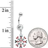 Red Green Gem Winter Blizzard Dangle Belly Ring - BodyCandy - Flyclothing LLC