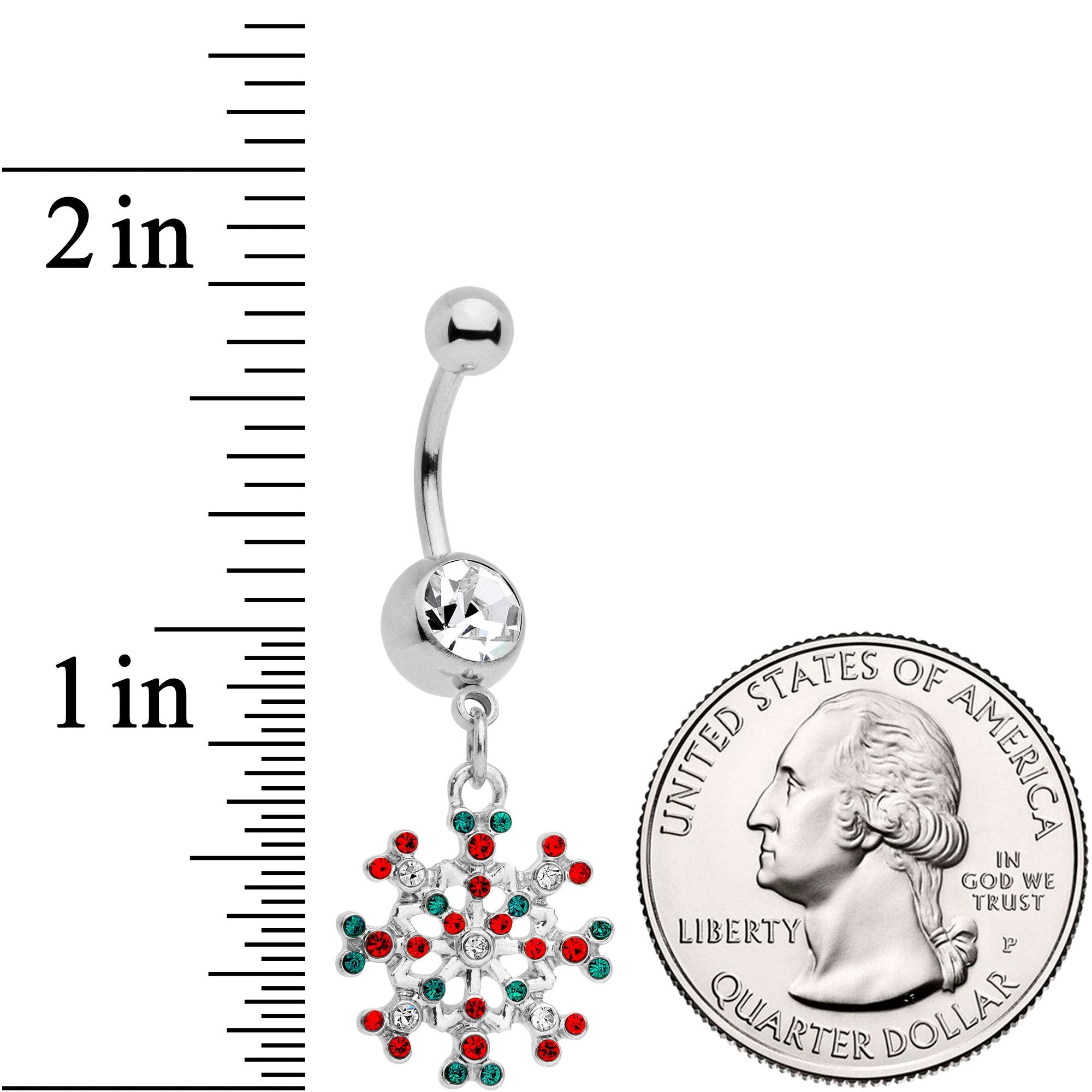 Red Green Gem Winter Blizzard Dangle Belly Ring - BodyCandy - Flyclothing LLC