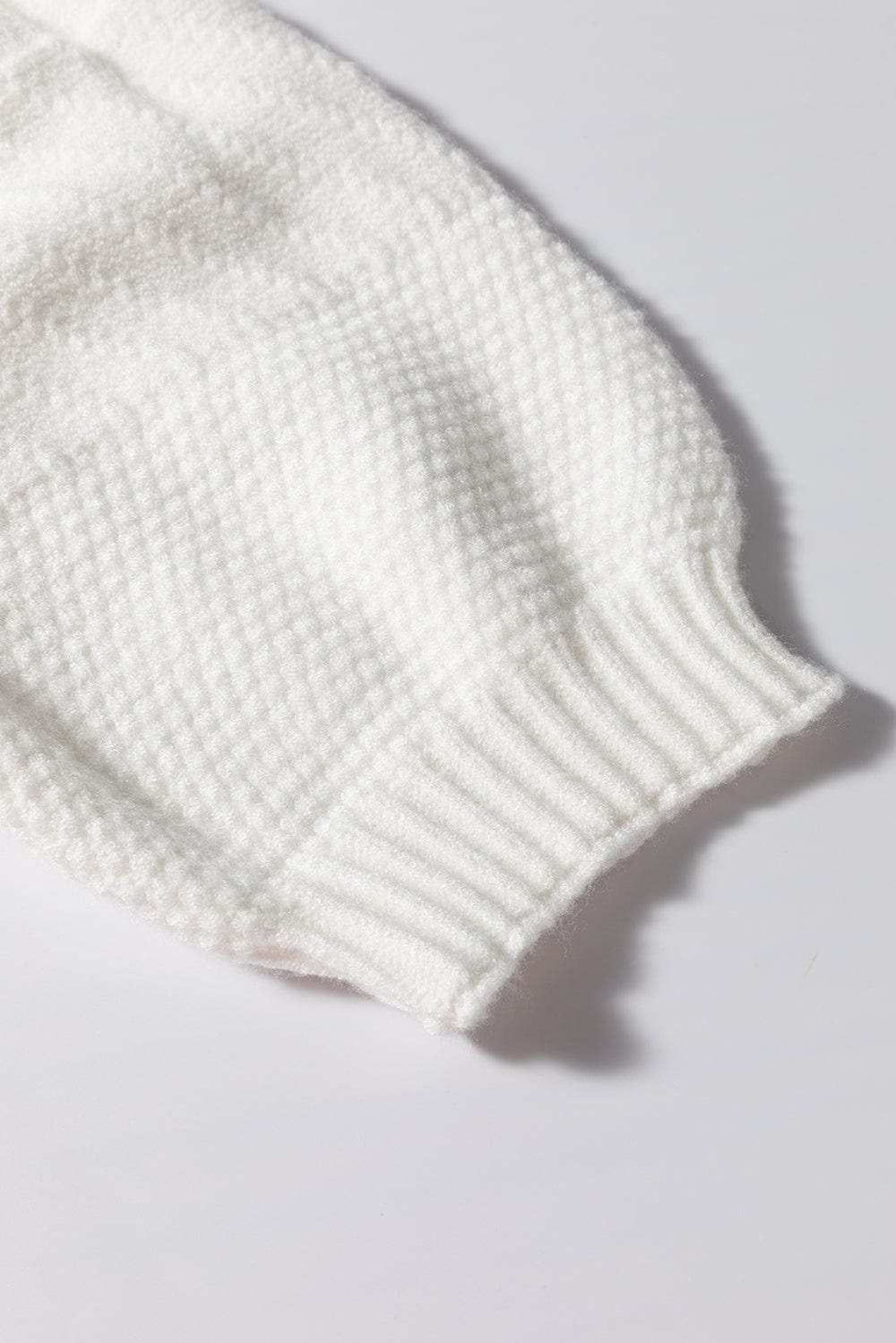 Cable Knit Round Neck Half Sleeve Sweater - Trendsi - Flyclothing LLC