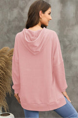 Waffle-Knit Long Sleeve Hoodie - Trendsi - Flyclothing LLC