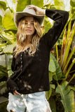 BiBi V Neck Sweater Top With Button Details - Trendsi - Flyclothing LLC