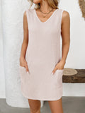 Texture Pocketed V-Neck Tank Dress - Trendsi