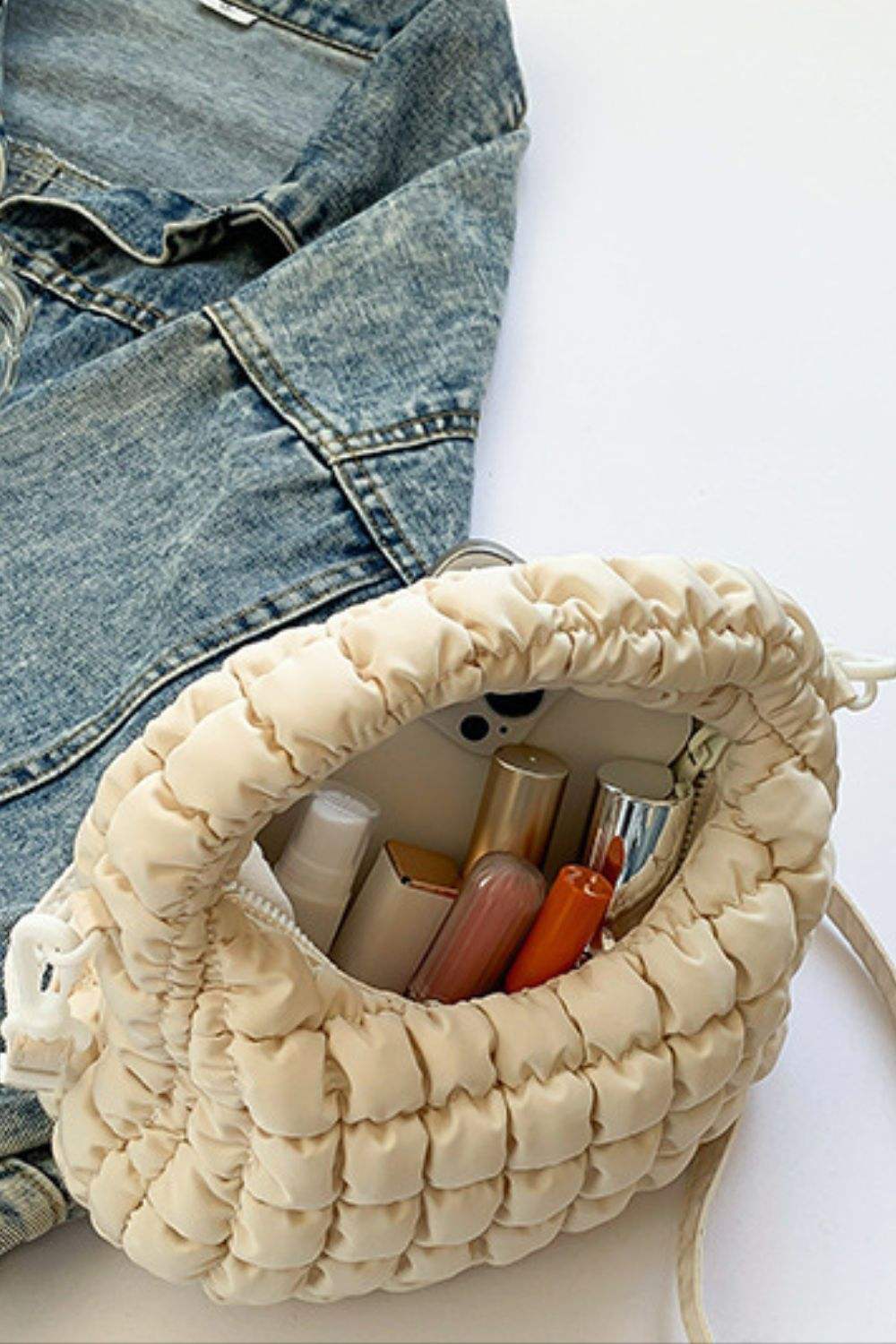 Quilted Puffy Removable Strap Crossbody Bag - Trendsi - Flyclothing LLC