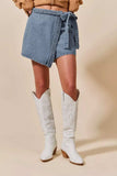 SO ME Wrap Braided Trimmed Denim Skort - Trendsi - Flyclothing LLC