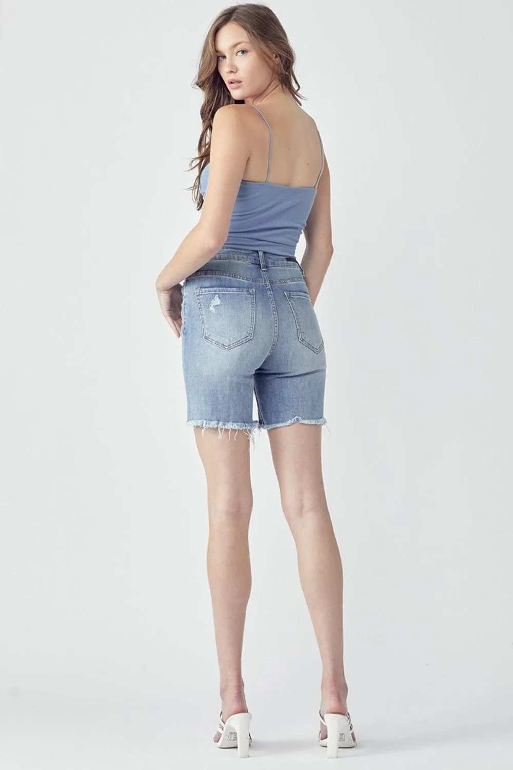 RISEN High Rise Distressed Denim Shorts - Trendsi - Flyclothing LLC