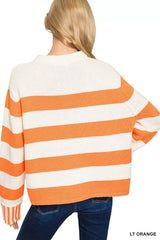 Zenana Ribbed Striped Mock Neck Sweater - Trendsi - Flyclothing LLC