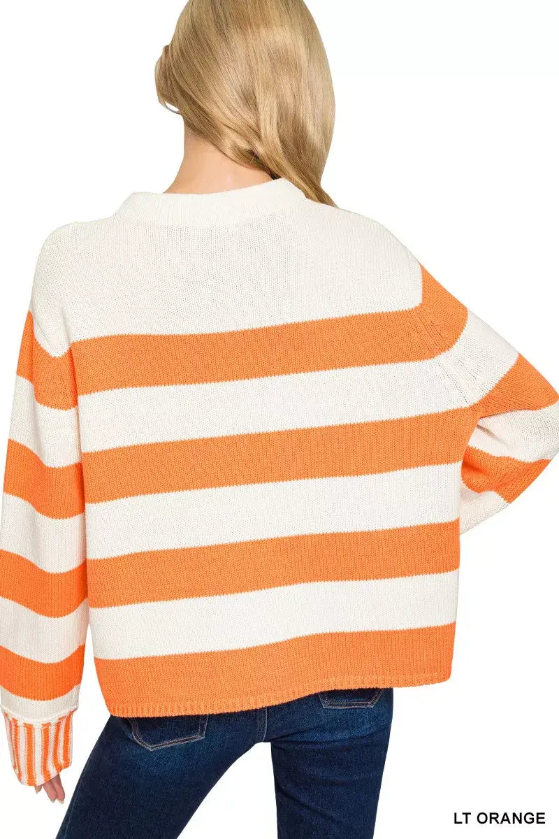 Zenana Ribbed Striped Mock Neck Sweater - Trendsi - Flyclothing LLC