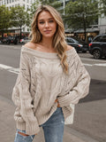 Cable Knit Openwork Off-Shoulder Sweater - Trendsi