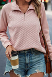 Textured Quarter Zip Long Sleeve Sweatshirt - Trendsi - Flyclothing LLC