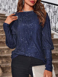 Sequin Boat Neck Long Sleeve Top - Trendsi
